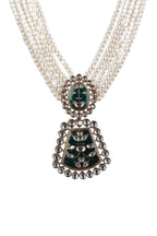 Green Stone Pearl Multi-Layer Necklace Set with Pendant Earrings
