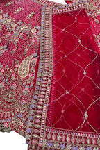 Red butterfly net lehenga with coding sequins embroidery for wedding, bridal and festive wear