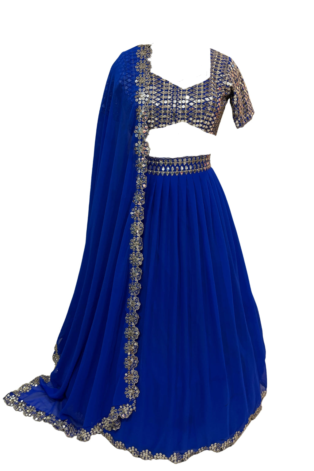 Elegant fox georgette 4 meter flared lehenga with sequins cut work, can-can layers and dupatta for wedding and party wear