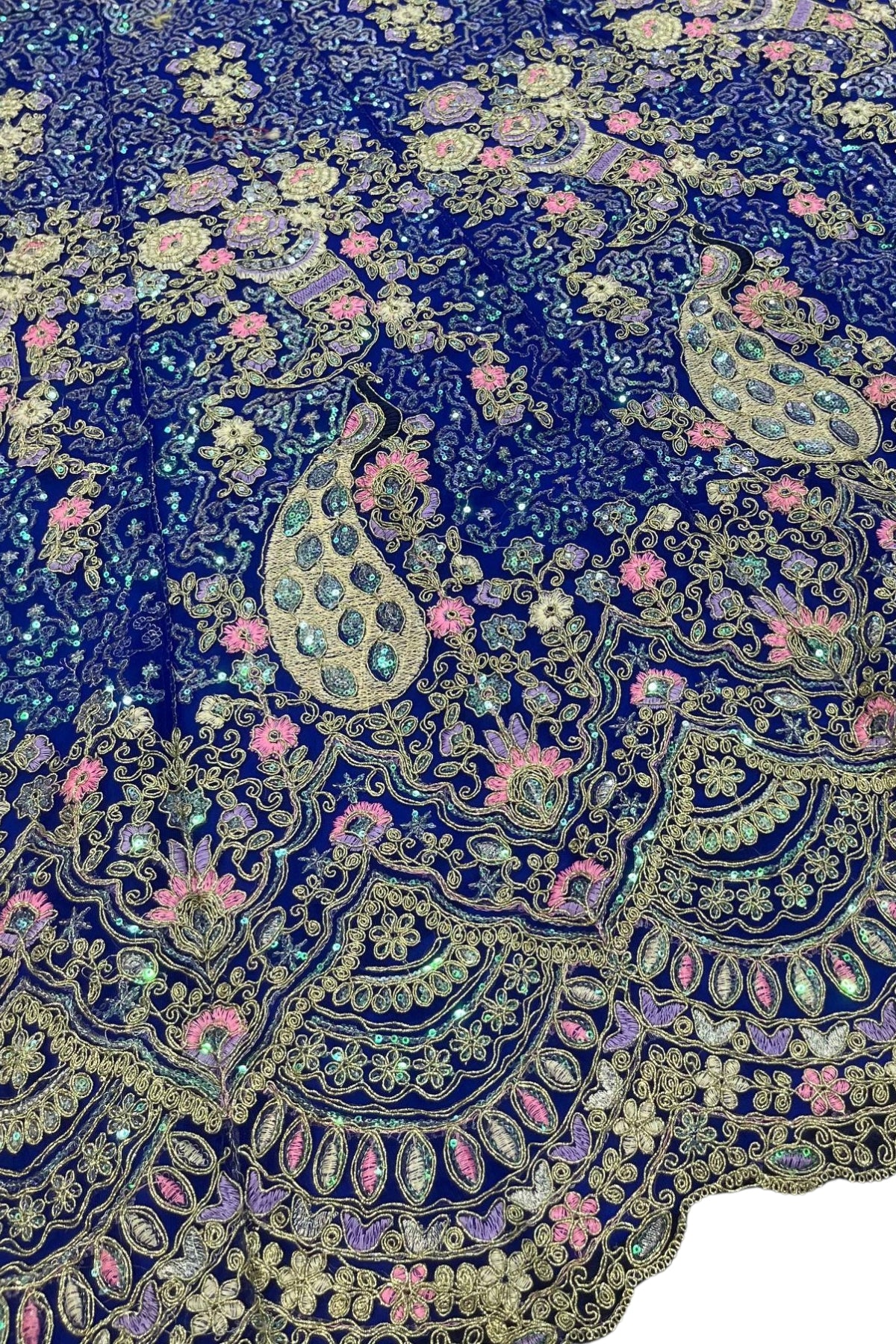 Royal blue butterfly net lehenga with coding sequins embroidery for wedding and party wear