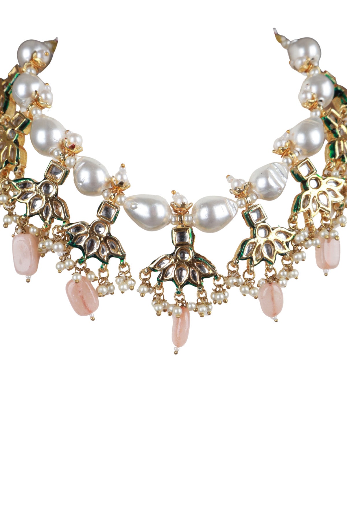 Pink Stone Pearl Kundan Gold-Plated Choker Necklace Set