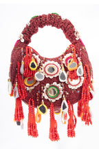Eeth Red Mirror Clutch Bagwith Beads and Pearl Work