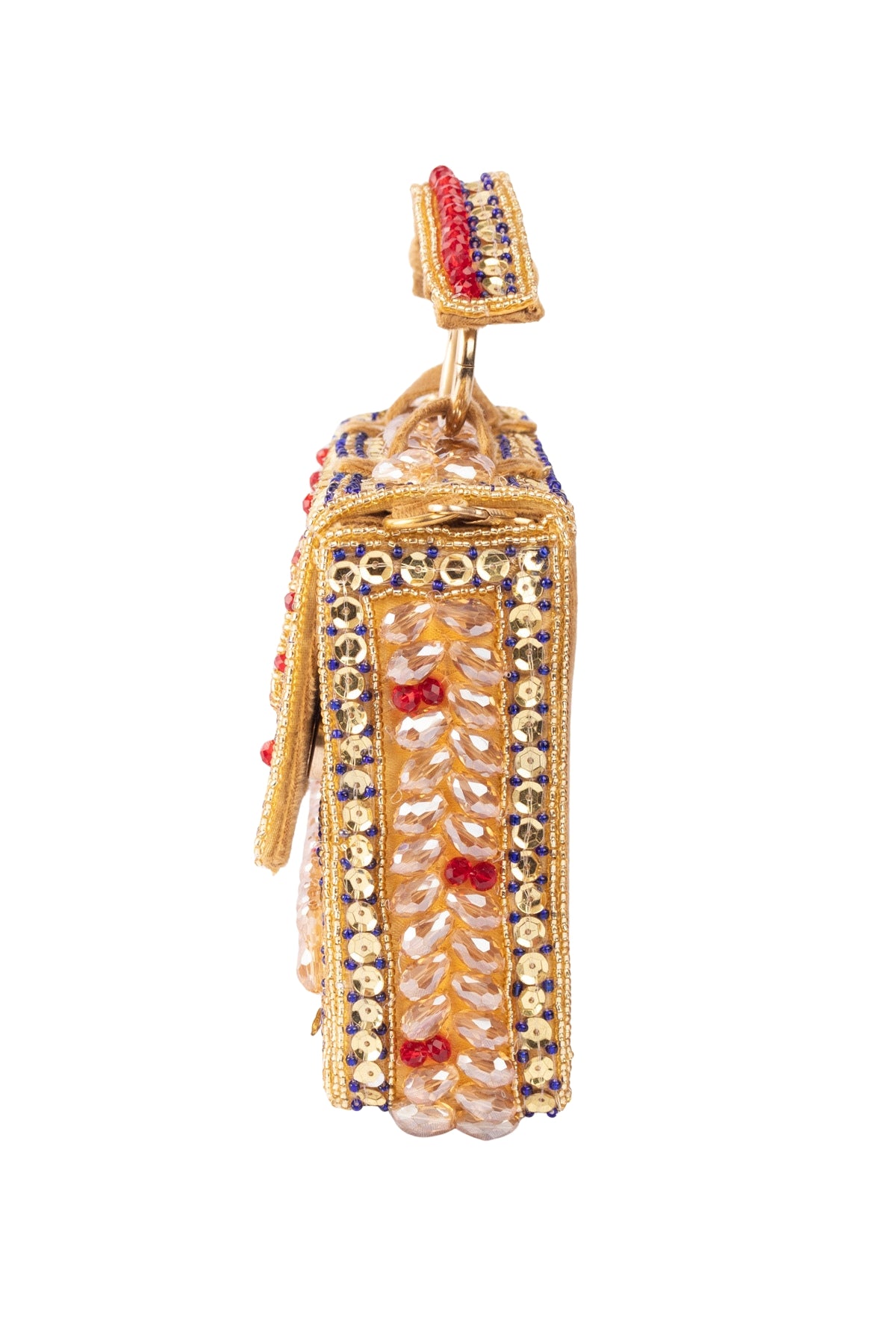 Gold Hand Embellished Clutch Bag with Cutdana, Sequins & Crystal Work