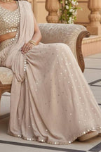 Elegant mirror work faux georgette ready-to-wear saree for wedding and party wear