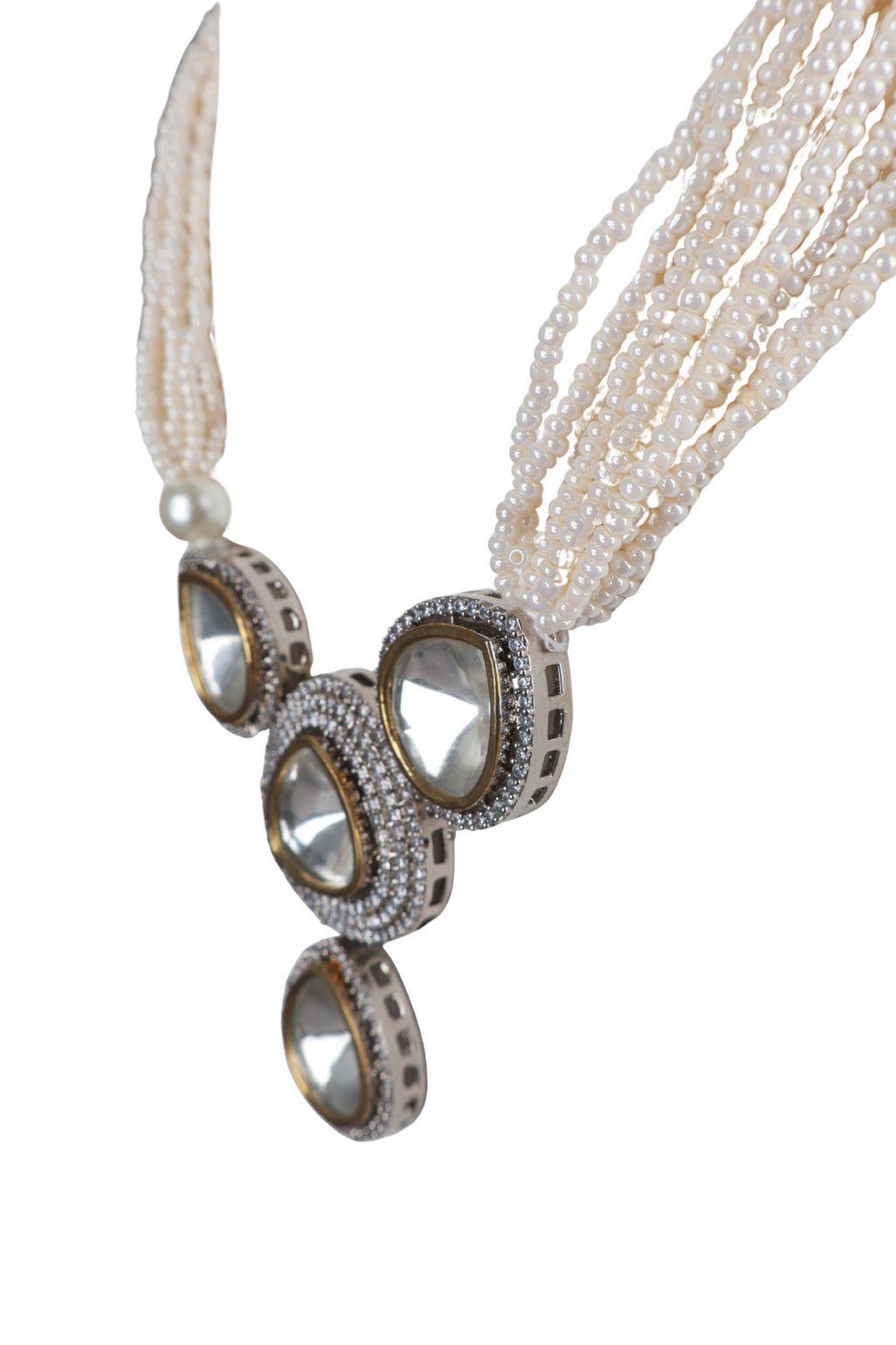Ivory Pearl Kundan Drop Choker Necklace Set with Earrings