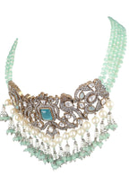 Mint Green Kundan Choker Necklace Set with Earrings Premium Ethnic Jewellery
