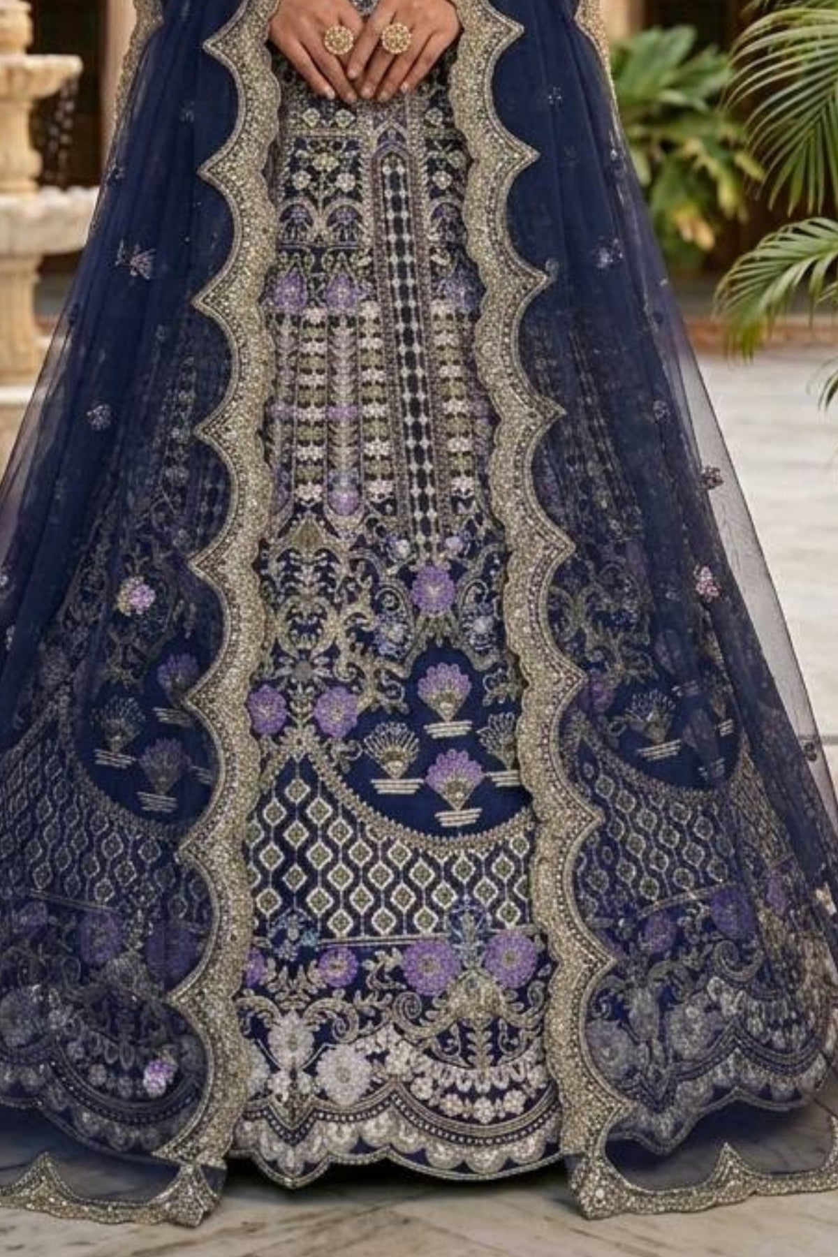 Mono satin silk flared lehenga with sequins cut work can-can layers unstitched blouse and dupatta for wedding and festive wear