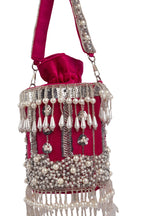 Rani Pink Net Cutdana & Pearl Embellished Potli Bag
