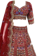 Flared mono satin silk lehenga with sequins cut work can-can layers unstitched blouse and butterfly net dupatta for wedding and festive wear