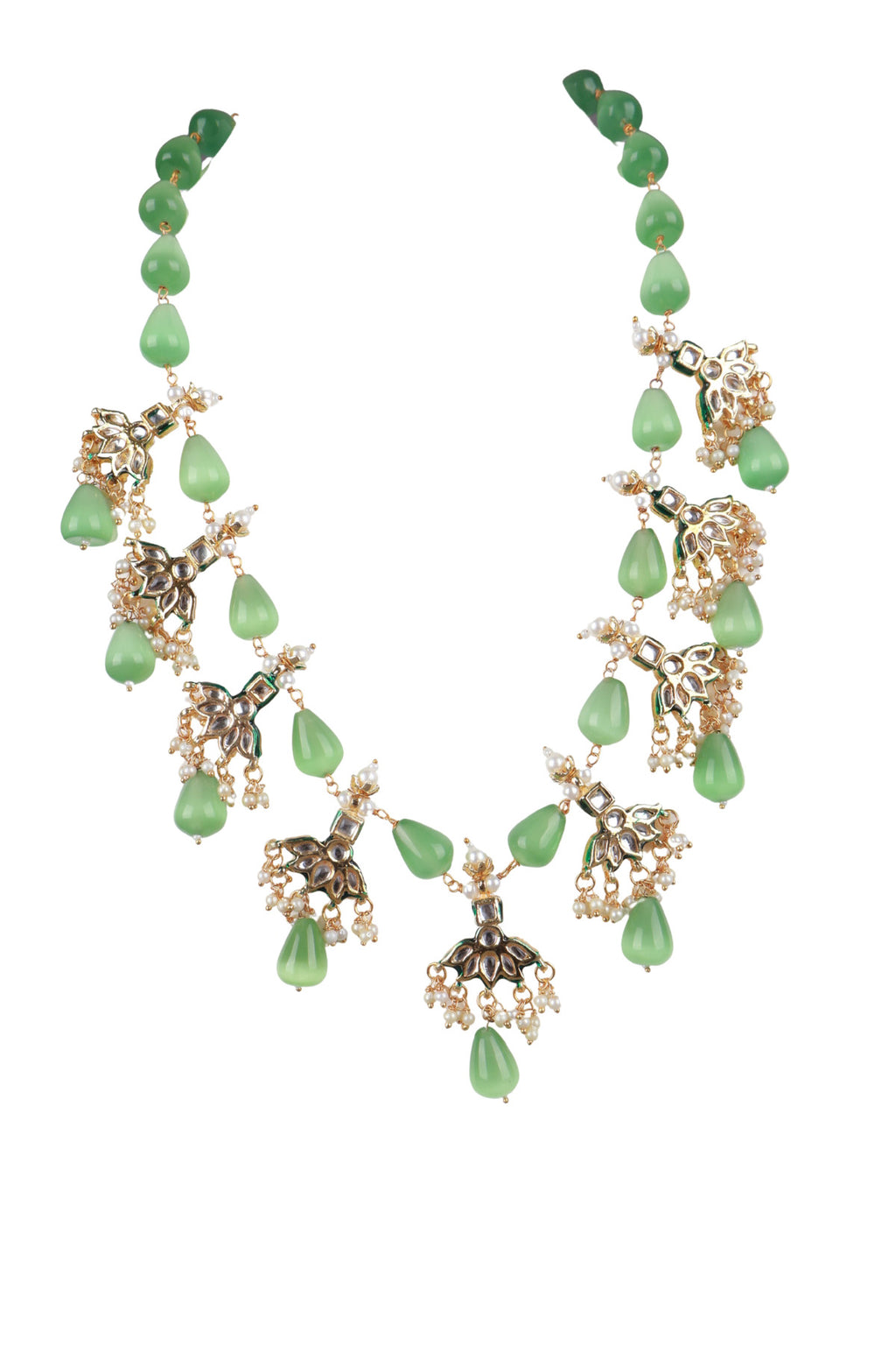 Elegant Green Stone Statement Necklace Set with Earrings Premium Ethnic Jewellery