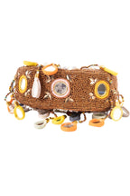 Eeth Brown Mirror Clutch Bag with Beads and Pearl Work