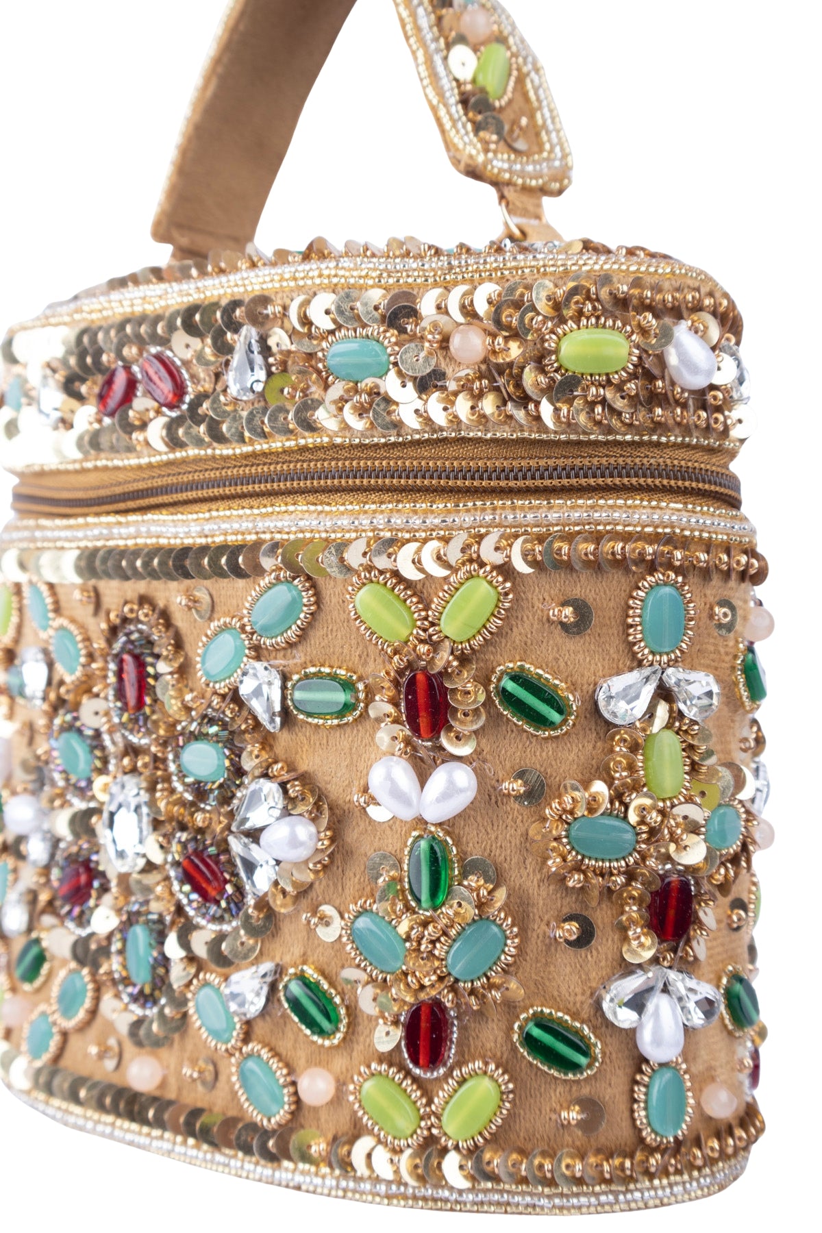 Eeth Gold Embellished Box Clutch with Zip Closure