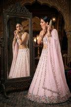 Semi-Stitched Pink Georgette Real Mirror, Sequins Embroidered Lehenga