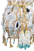 Ivory Velvet Potli Bag with MirrorSequin & Crystal Work