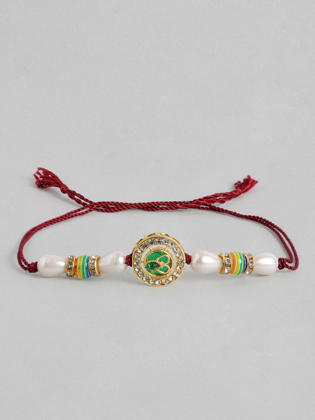 Multi Colour Brass Kundan Rakhi set of 2 Main Image