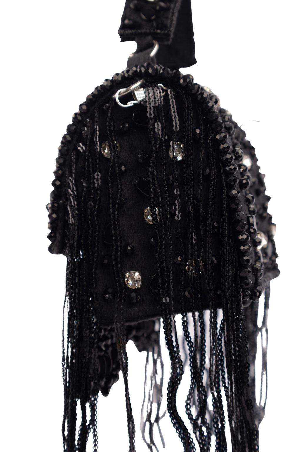 Black Hand Embellished Clutch Bag with Crystal Work