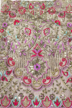 Champagne flared butterfly net embroidered lehenga set for wedding and party wear