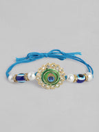 Multi Colour Brass Kundan Rakhi set of 2