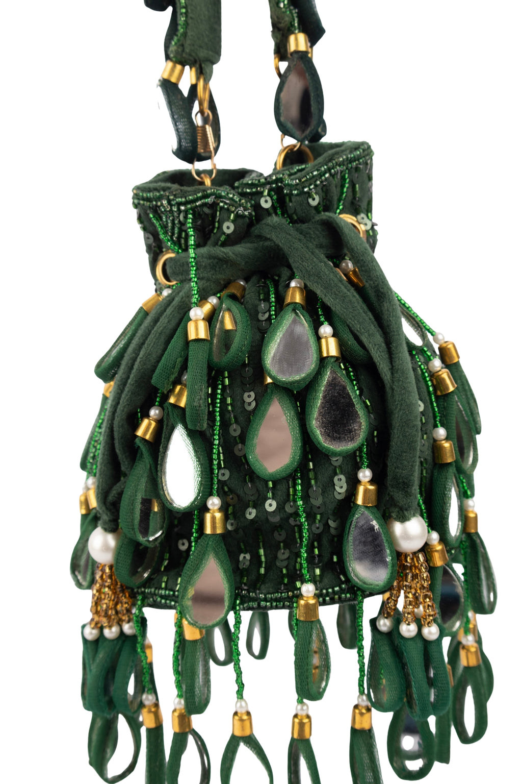 Emerald Green Mirror & Cut Dana Suede Potli Bag