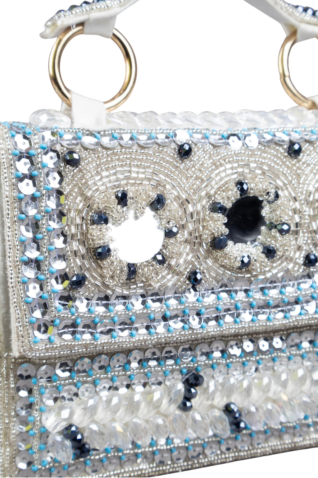 Silver Hand Embellished Clutch Bag with Cutdana Sequins & Crystal Work