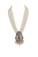 Ivory Pearl Multi-Layer Bridal Choker Necklace Set with Antique Pendant & Earrings