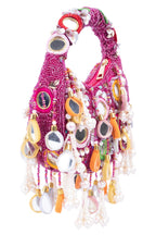 Eeth Pink Mirror Clutch Bagwith Beads and Pearl Work