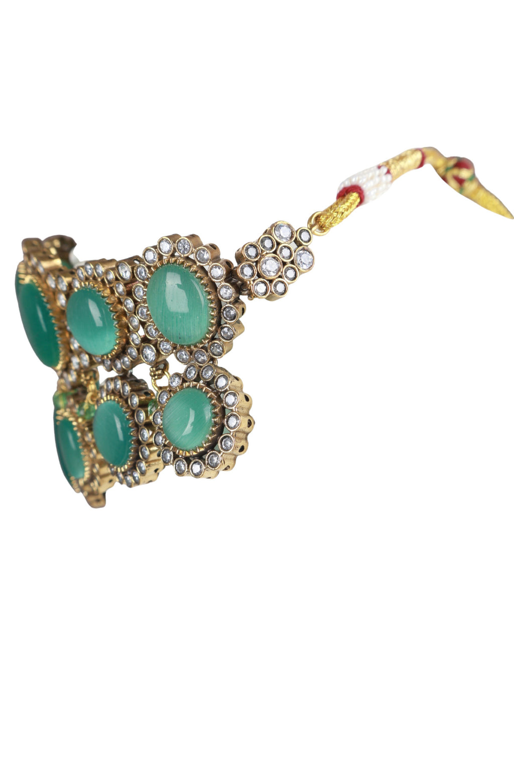 Green Stone Statement Gold-Plated Choker Necklace Set with Earrings