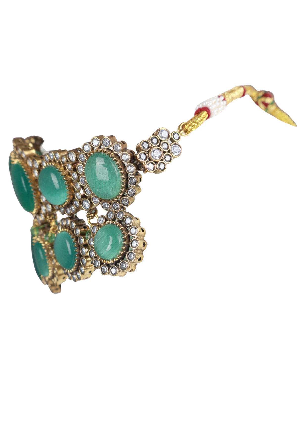 Green Stone Statement Gold-Plated Choker Necklace Set with Earrings