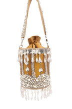 Mustard Raw Silk Cutdana & Pearl Embellished Potli Bag