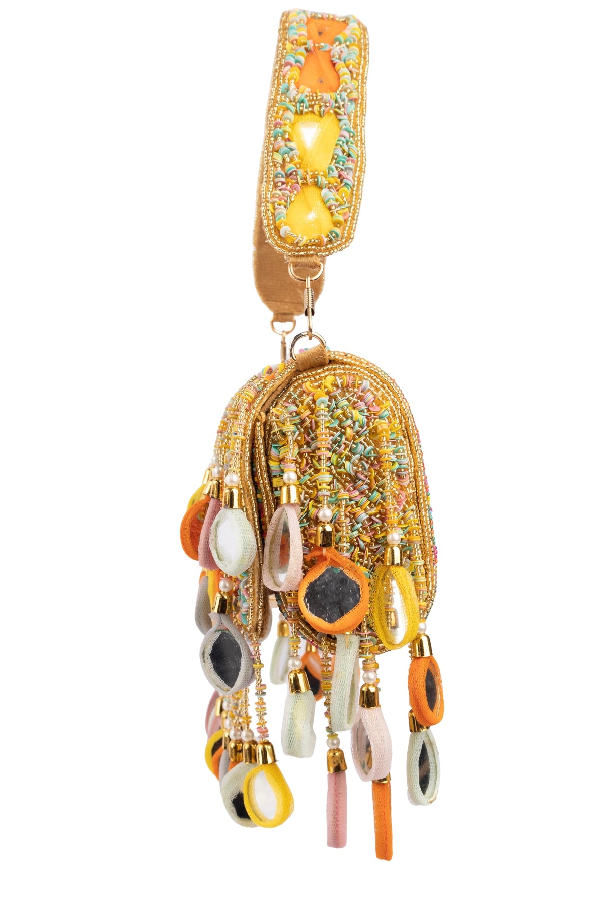 Eeth Gold Base Multicolour Mirror Work Sequin Detailing Clutch Bag