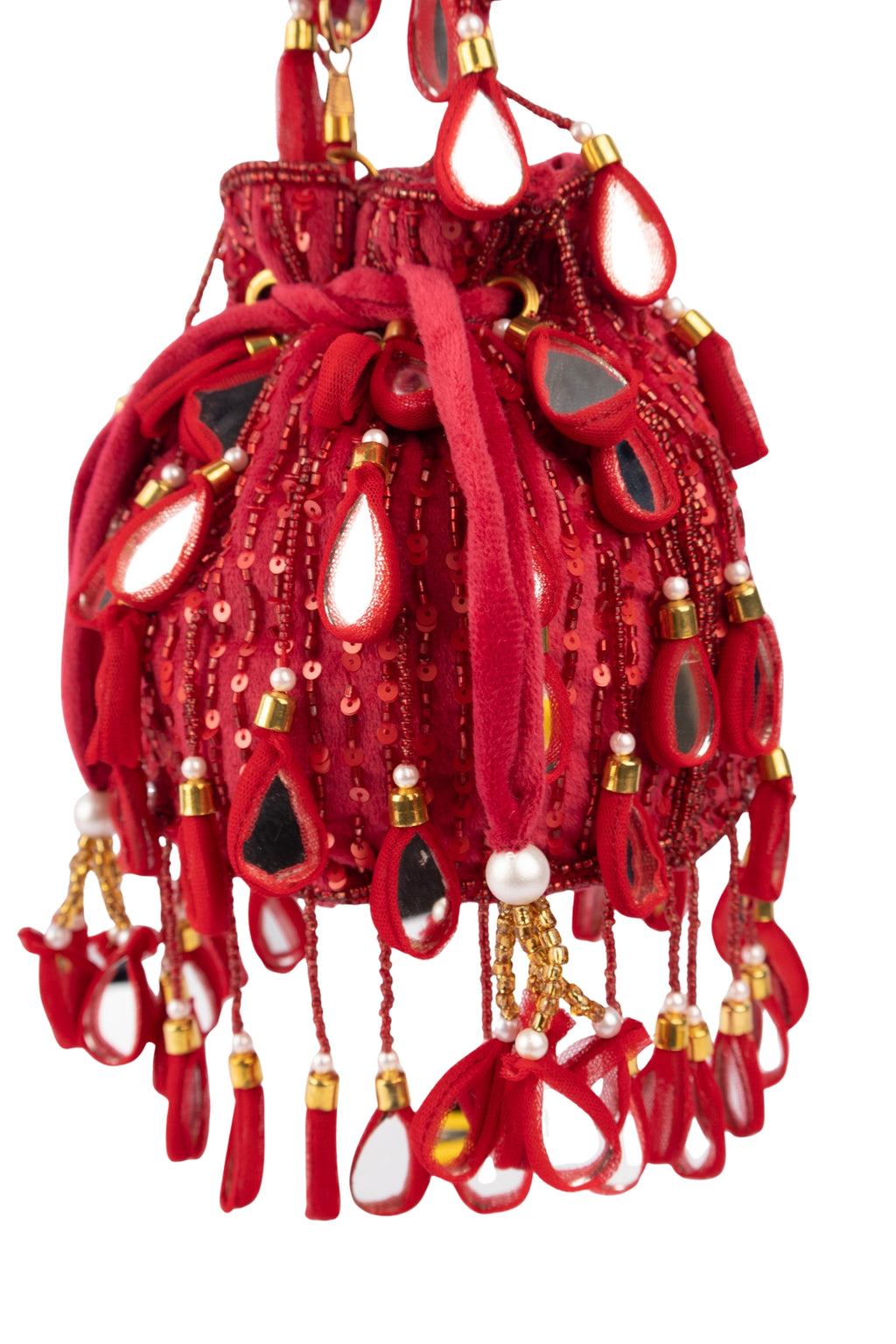 Wine Red  Mirror & Cut Dana Suede Potli Bag