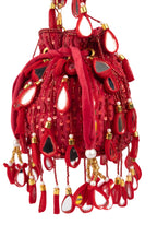 Wine Red  Mirror & Cut Dana Suede Potli Bag