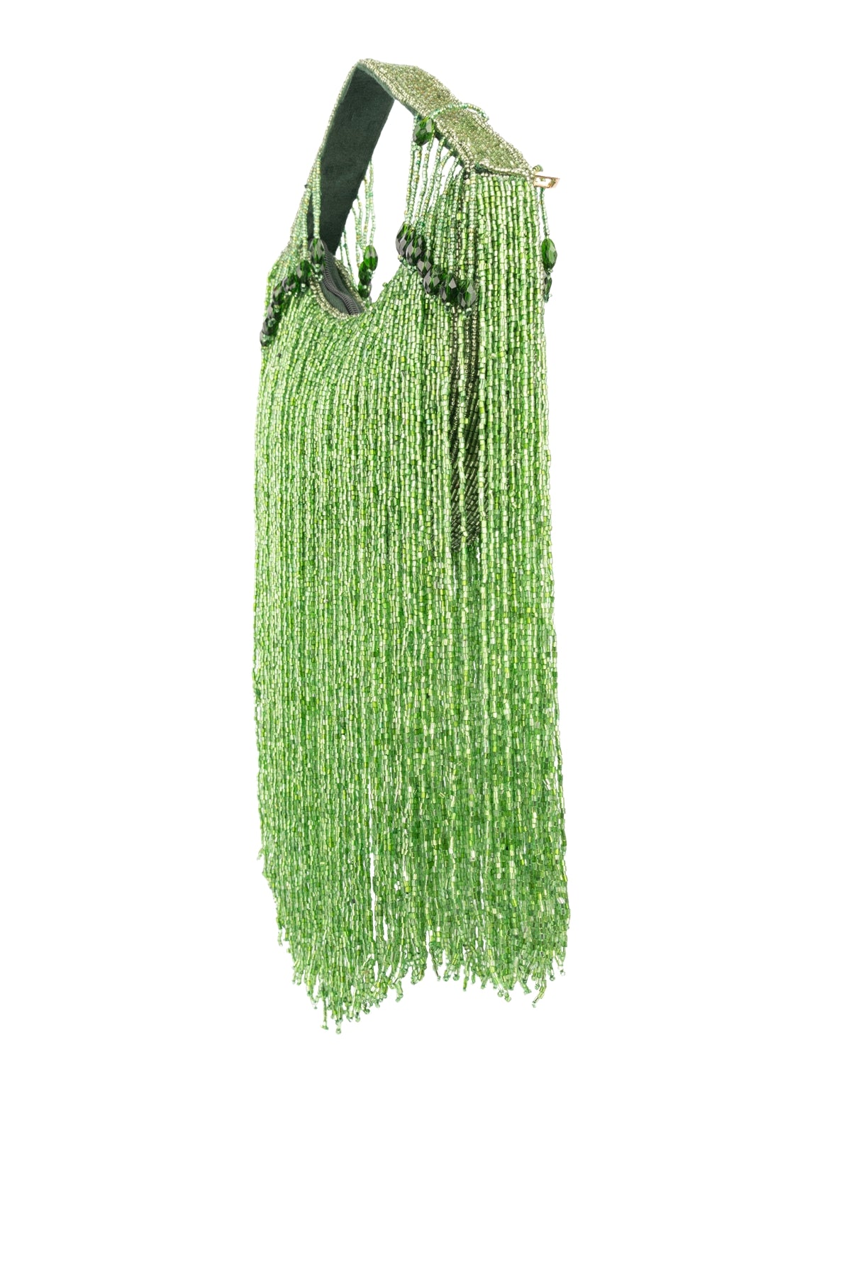 Eeth Handcrafted Green Cut Dana Long Tassel Clutch Bag