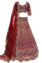 Flared mono satin silk lehenga with sequins cut work can-can layers unstitched blouse and butterfly net dupatta for wedding and festive wear