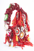 Eeth Red Mirror Clutch Bagwith Beads and Pearl Work