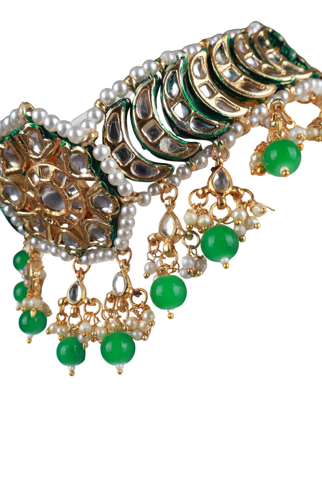Green Beaded Kundan Gold-Plated Choker Set with Earrings