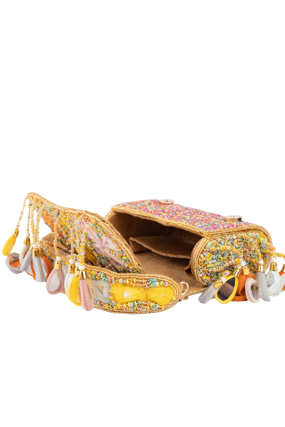 Eeth Gold Base Multicolour Mirror Work Sequin Detailing Clutch Bag