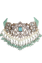 Mint Green Kundan Choker Necklace Set with Earrings Premium Ethnic Jewellery