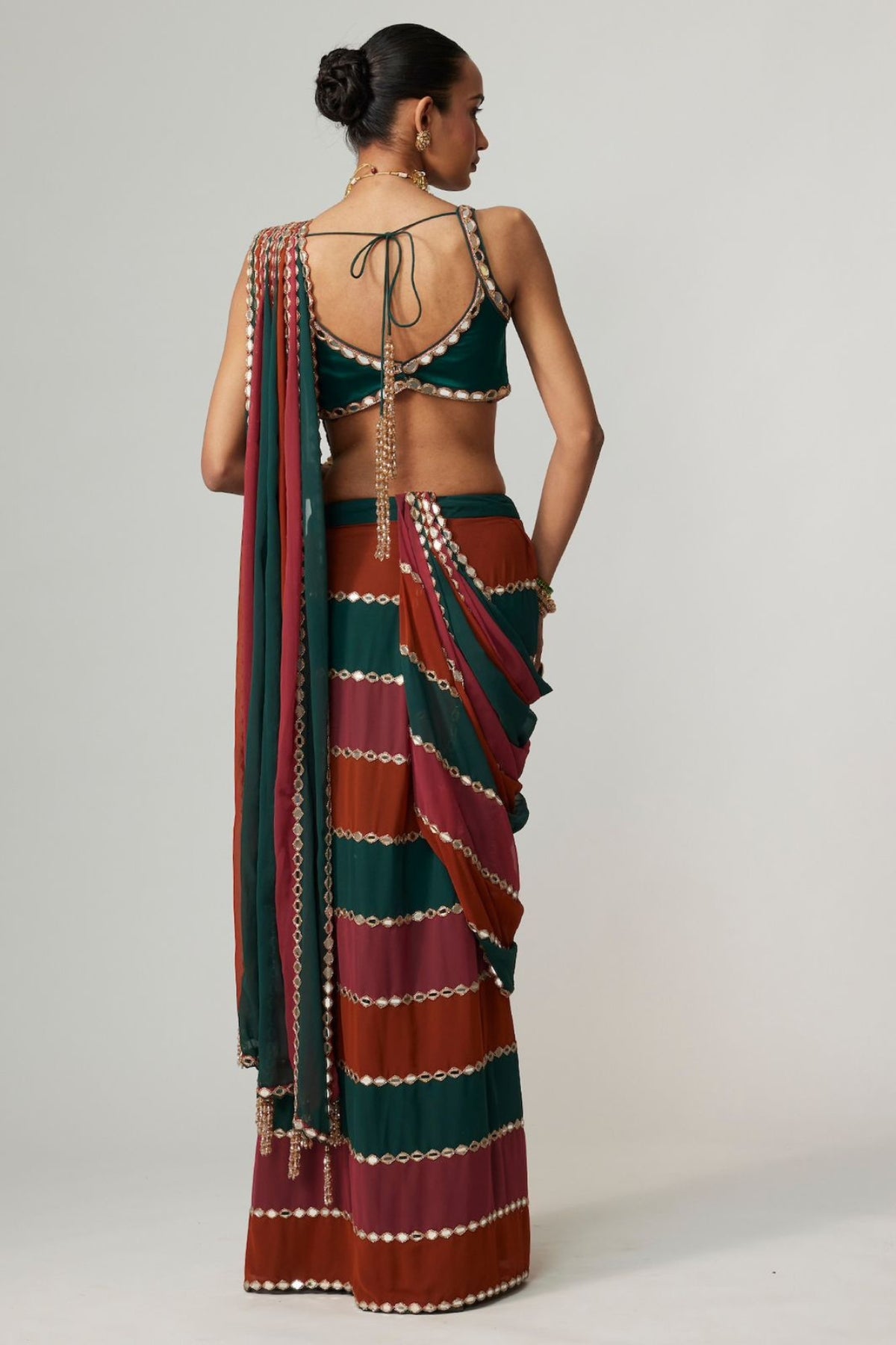 Elegant faux georgette saree with real mirror embroidery work for wedding and festive occasions