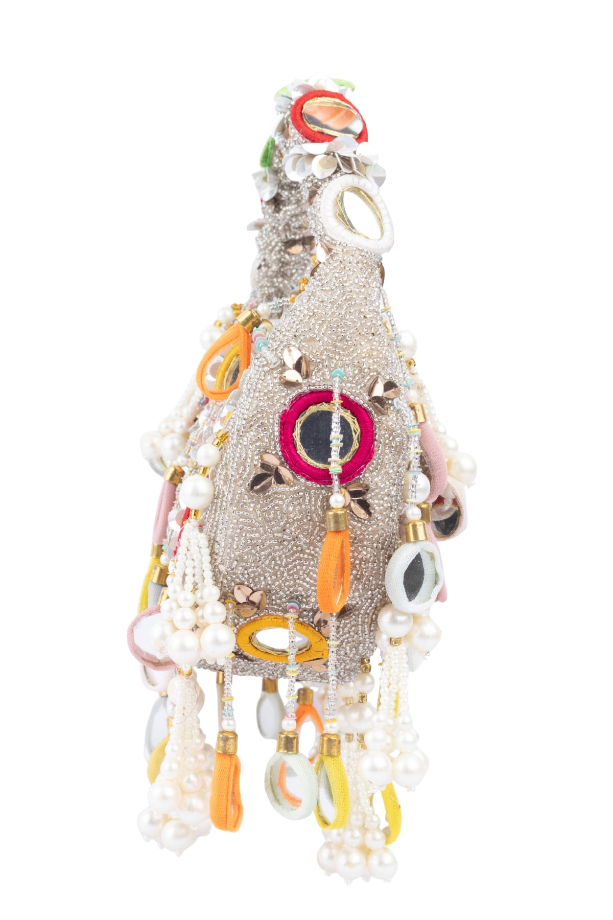 Eeth Silver Mirror Clutch Bagwith Beads and Pearl Work