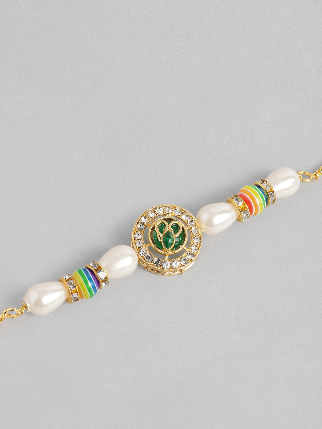 Multi Colour Brass Kundan Rakhi set of 2