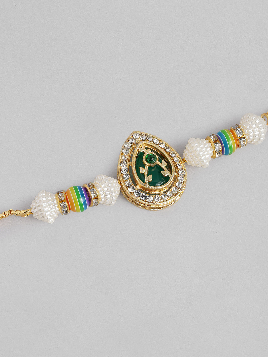 Multi Colour Brass Kundan Rakhi set of 2