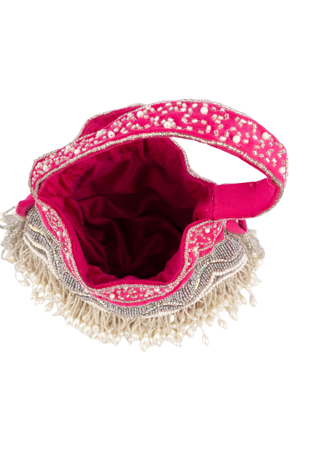 Rani Pink Velvet Cutdana & Pearl Embellished Potli Bag