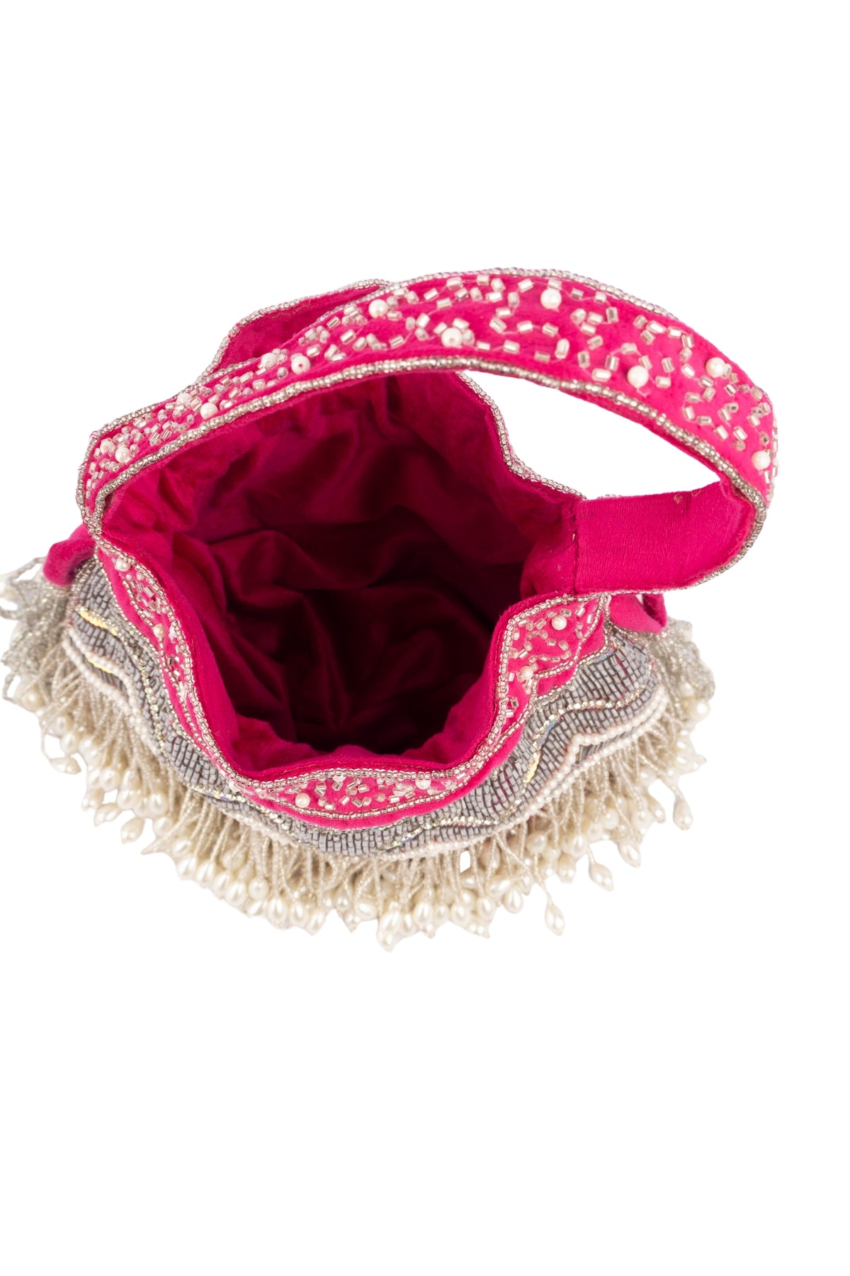 Rani Pink Velvet Cutdana & Pearl Embellished Potli Bag