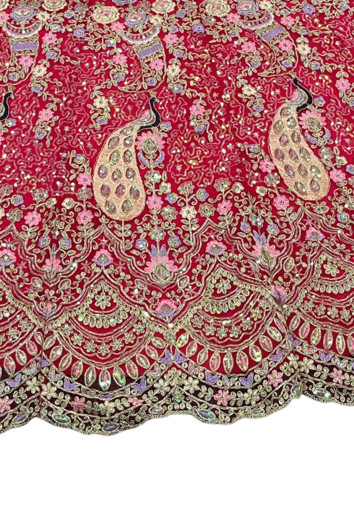 Red butterfly net lehenga with coding sequins embroidery for wedding, bridal and festive wear