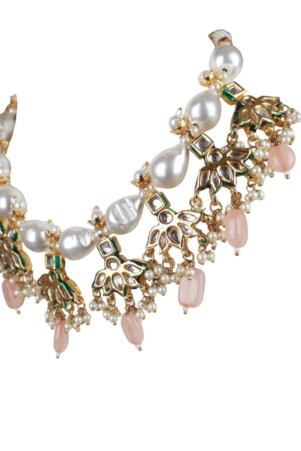 Pink Stone Pearl Kundan Gold-Plated Choker Necklace Set