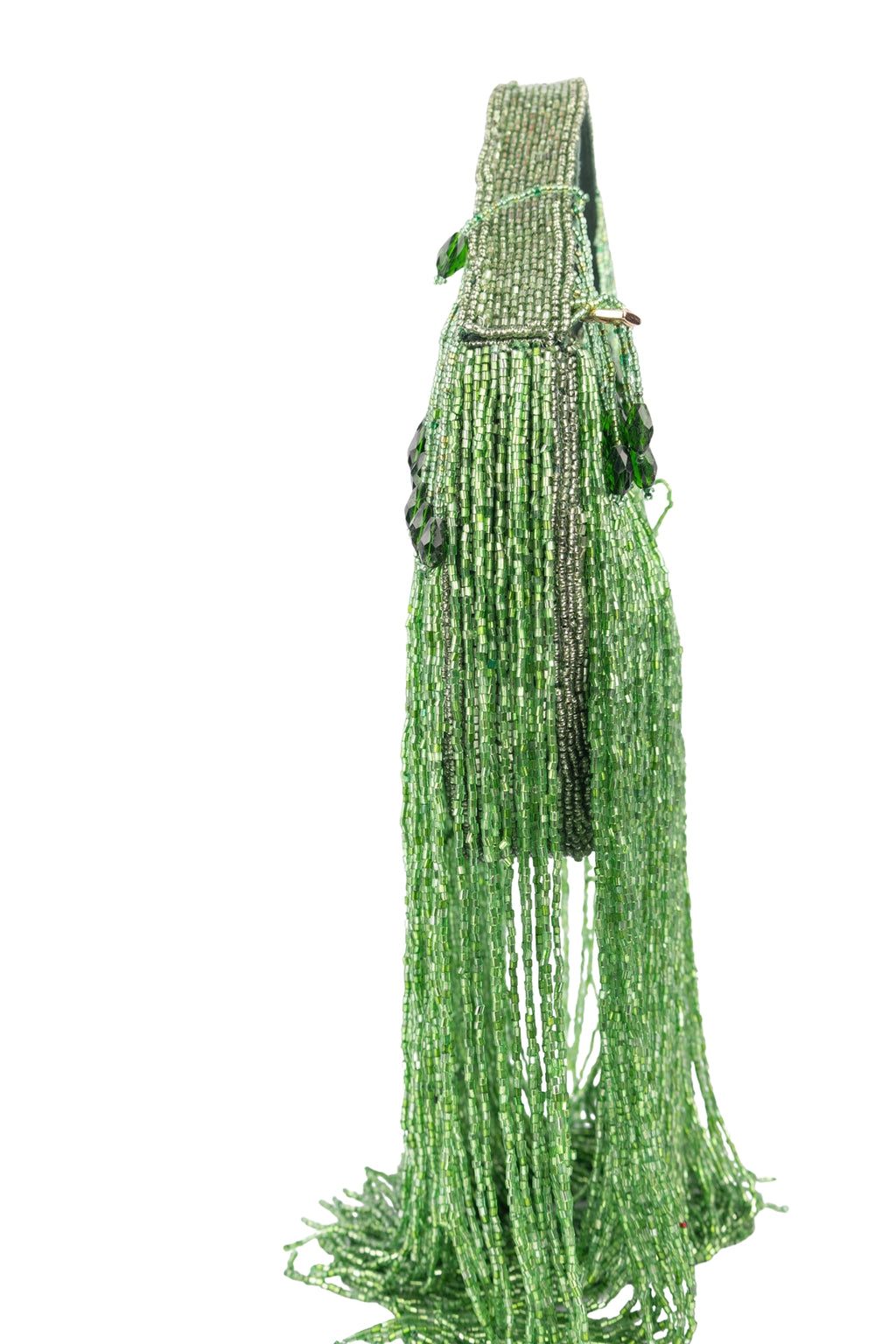 Eeth Handcrafted Green Cut Dana Long Tassel Clutch Bag