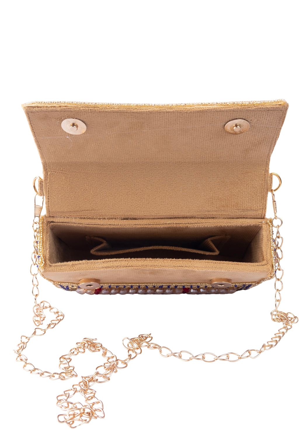 Gold Hand Embellished Clutch Bag with Cutdana, Sequins & Crystal Work