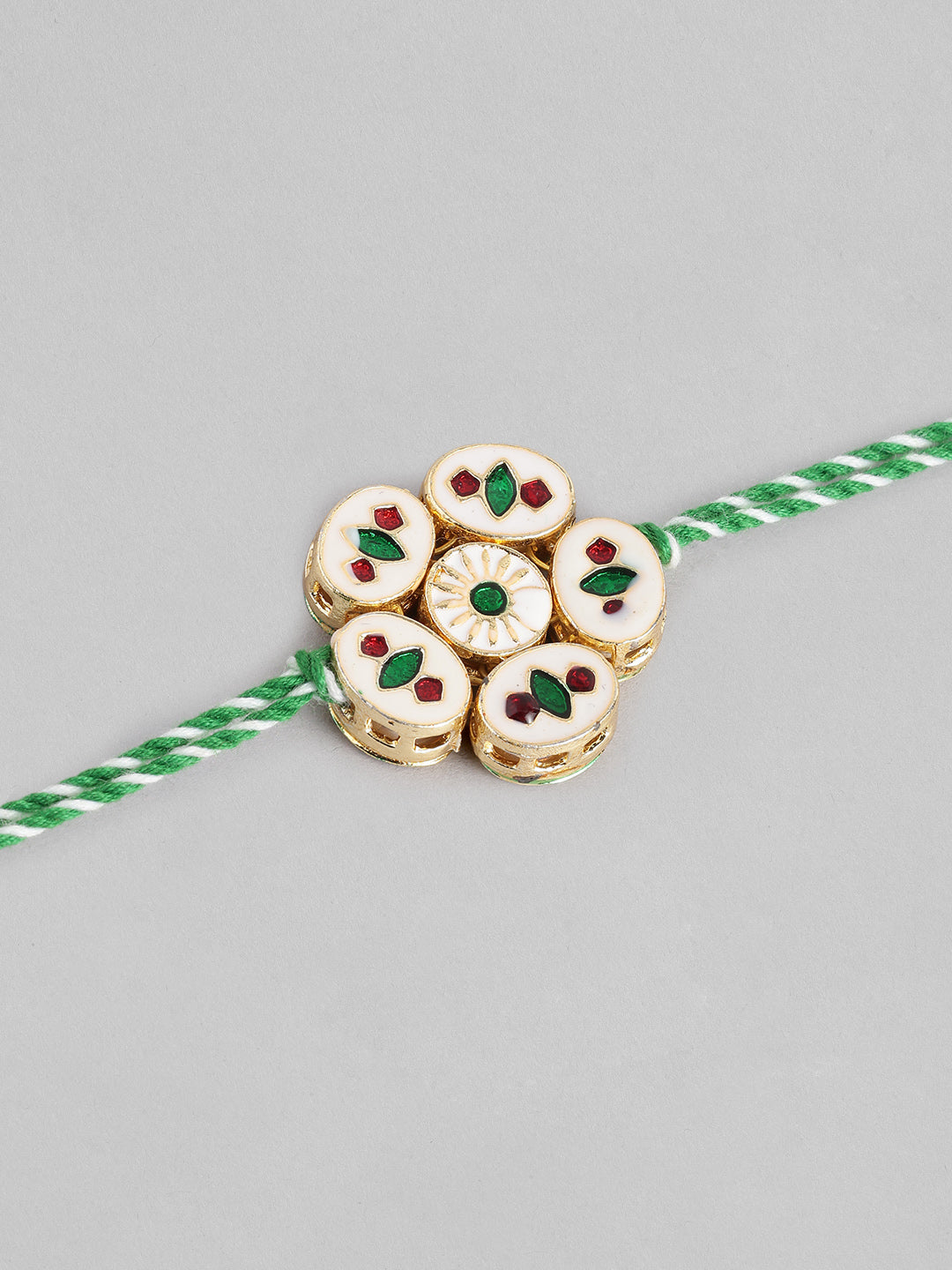 Multi Colour Brass Kundan Rakhi set of 2