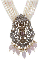 Ivory Pearl Multi-Layer Bridal Choker Necklace Set with Antique Pendant & Earrings
